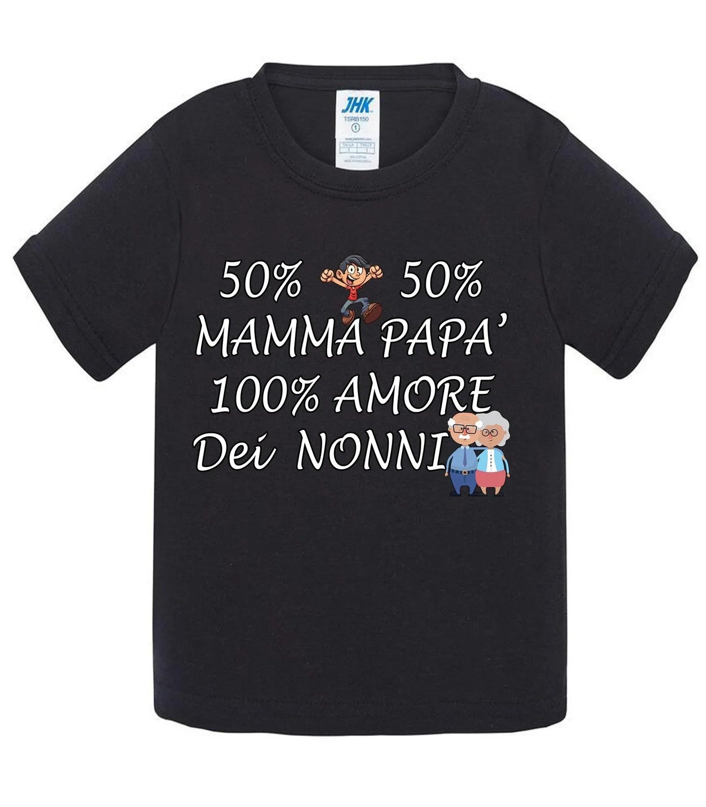 50% Mamma 50% Papà Amore dei Nonni - T-shirt per Bambino/a Mod. Baby & Kid Da 0 a 8 anni - STREET STYLE