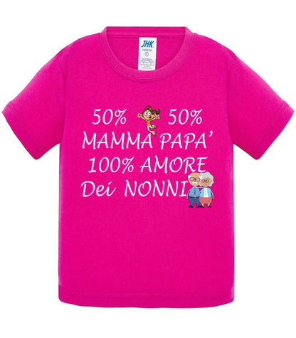 50% Mamma 50% Papà Amore dei Nonni - T-shirt per Bambino/a Mod. Baby & Kid Da 0 a 8 anni - STREET STYLE