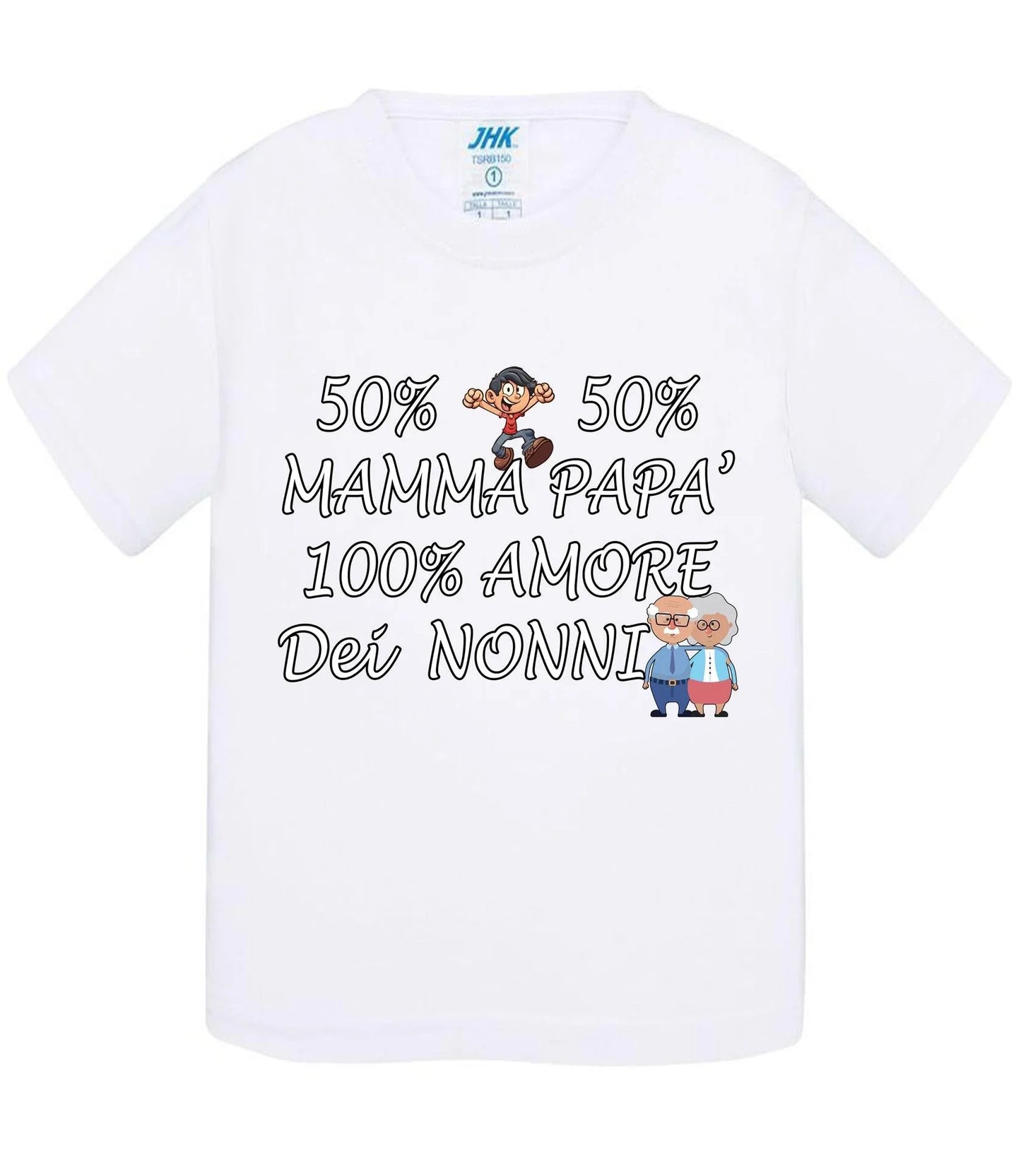 50% Mamma 50% Papà Amore dei Nonni - T-shirt per Bambino/a Mod. Baby & Kid Da 0 a 8 anni - STREET STYLE