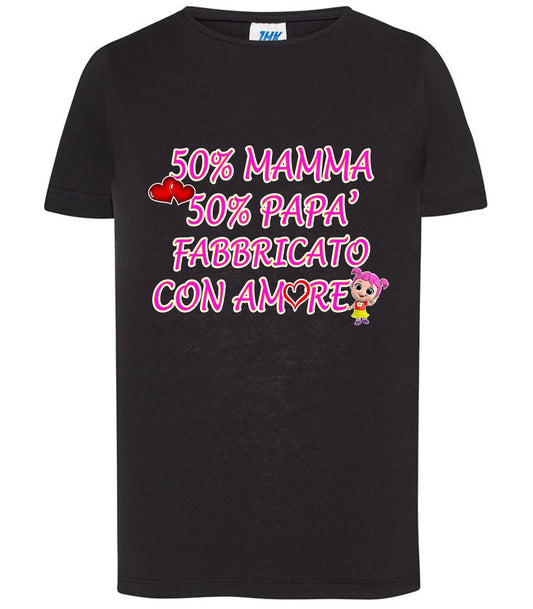 50% Mamma 50% Papà' Fabbricato Con Aamore T-shirt solo da femmina Mod. Slim - STREET STYLE