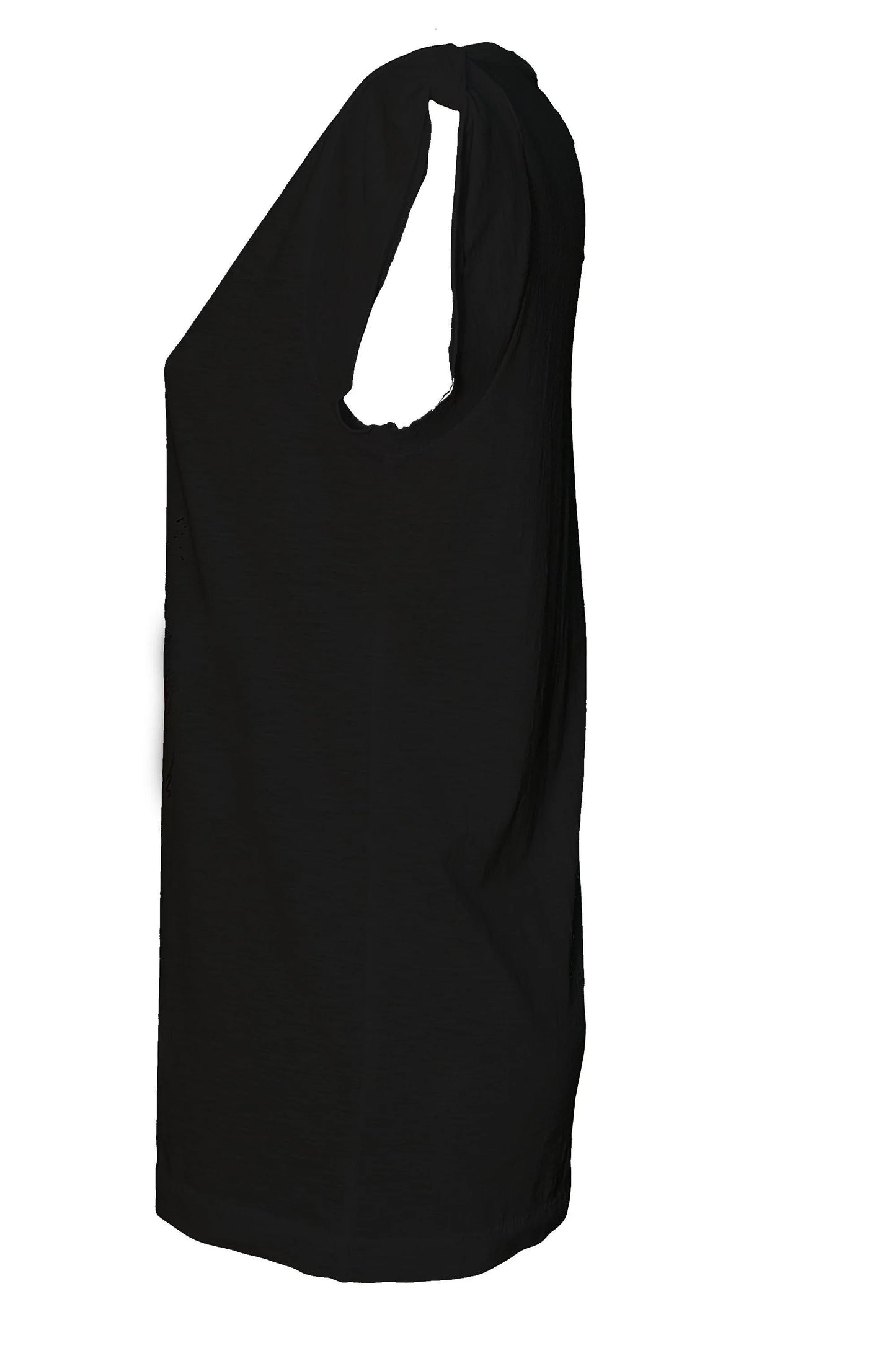 Top donna nero streetwear in cotone fiammato, stile urban, vista laterale