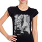 T-shirt nera donna streetwear con stampa di anziano tatuato in stile urban, street style Rimini