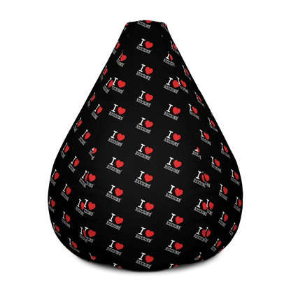 Pouf nero streetwear stile urban con stampa I love Riccione e dettagli rossi e bianchi.