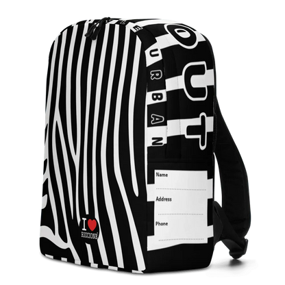 Zaino streetwear urban in tessuto, design minimalista bianco e nero con scritta I Love Riccione.