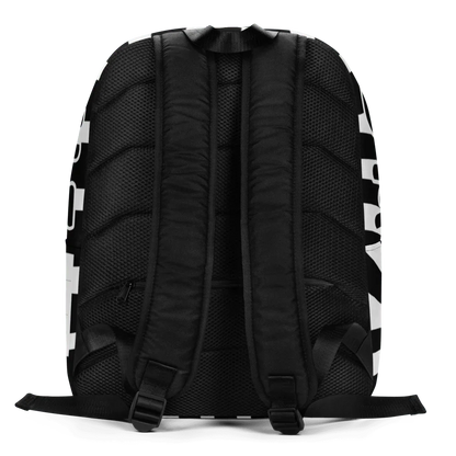 Zaino streetwear nero con schienale e spallacci imbottiti, dettagli laterali bianchi, stile urban.