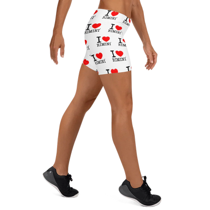 Shorts streetwear grigi in tessuto elasticizzato con stampa I love Rimini e cuori rossi, stile urban