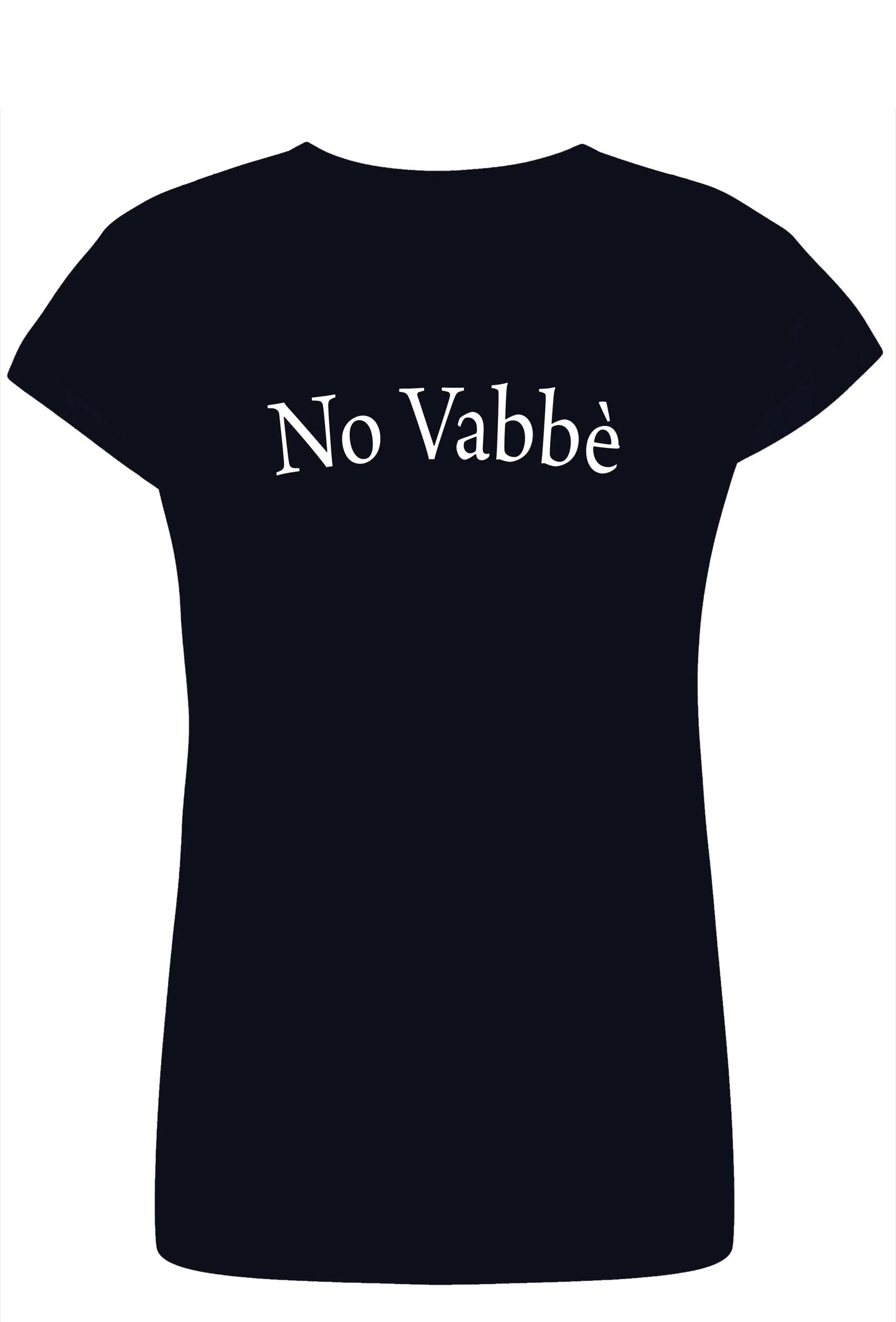 T-shirt donna nera cotone streetwear con scritta bianca No Vabbè, stile urban Rimini