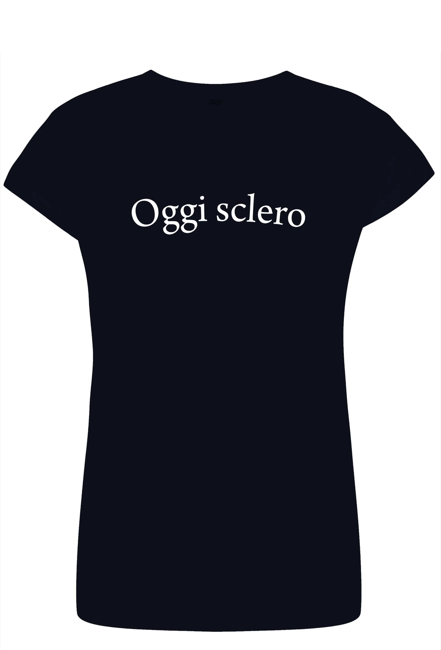 T-shirt donna streetwear nera in cotone con scritta bianca 'Oggi sclero'
